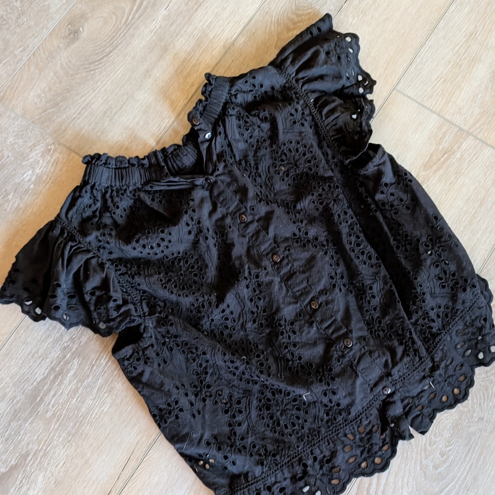 Black Eyelet Off-Shoulder Top
